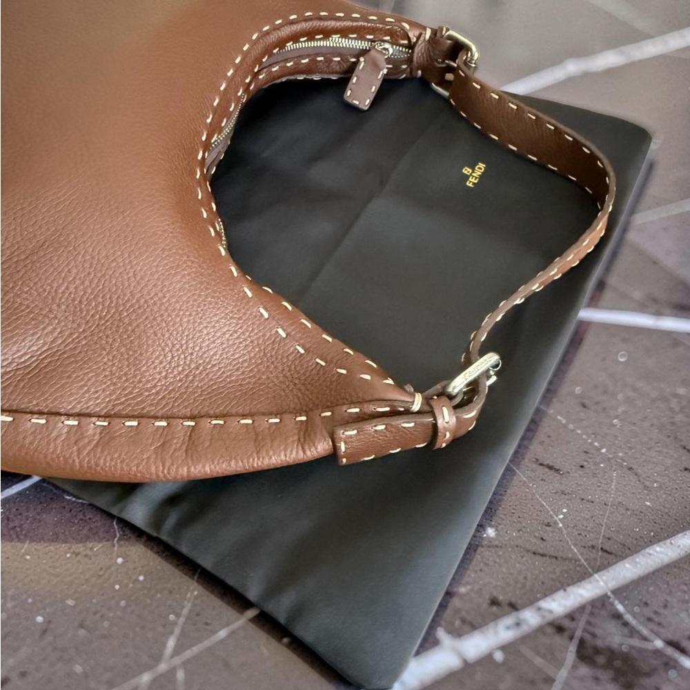 Authentic FENDI Selleria Grain Leather Hobo Bag with Contrast Stitching! COA! - Picture 9 of 16